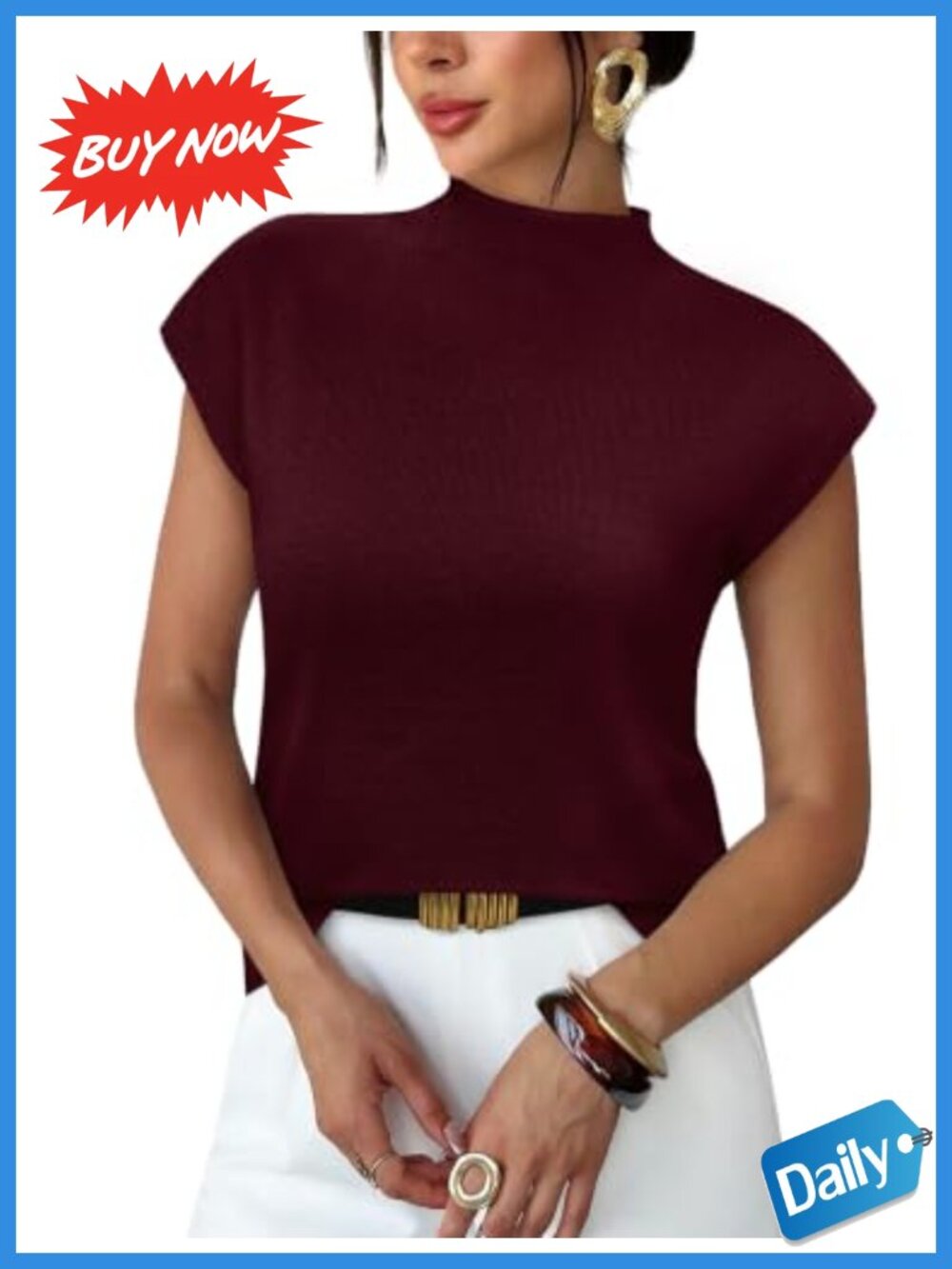 Womens Short Sleeve Mock Neck Sweater Lightweight Knit Top